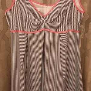 Grey striped dress with pink piping